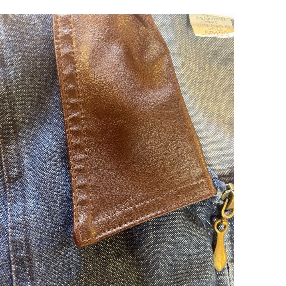 Graff Vintage Denim Vest w/ Leather Trim Collar & Pockets - Picture 10 of 11